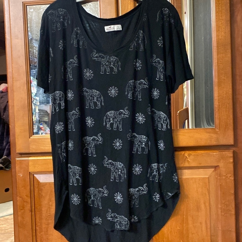 Hollister Elephant Flowy Black and White Tunic Summer Fall Fun Print